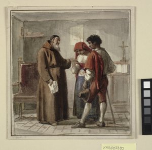Hücresinde bir keşiş olan genç bir köylü çift by Wilhelm Marstrand
