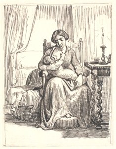 Emziren çocukları olan anne, t.h. yanan ışık by Wilhelm Marstrand