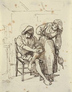 Bir sandalyede oturan genç bir balıkçıya bakan kız by Wilhelm Marstrand