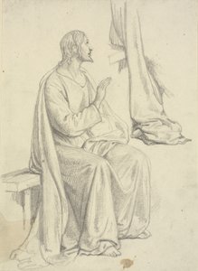 Oturan İsa ve perdelik çalışma by Wilhelm Marstrand