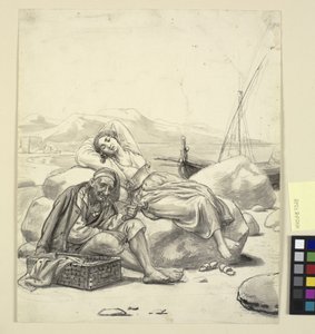Sahilde uyuyan kız ve yaşlı balıkçı by Wilhelm Marstrand