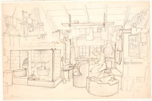 Dikiş kadın ile İsveçli çiftlik evi by Wilhelm Marstrand