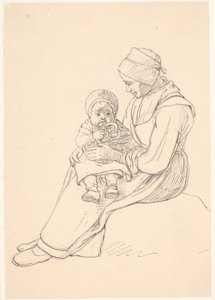 İsveçli kız kucağında bir çocukla by Wilhelm Marstrand