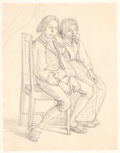 İsveçli kız ve erkek bir sandalyede oturuyor by Wilhelm Marstrand