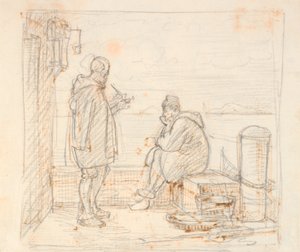 Deniz kenarında bir iskelede iki İtalyan by Wilhelm Marstrand