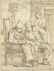 Konuşan iki adam, eski tv. gece şapkalı. Ayrıca, bir kadın by Wilhelm Marstrand