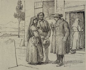 Bir evin dışında, bir rahip genç bir çifte nasihat ediyor by Wilhelm Marstrand