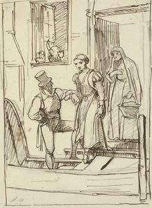 Genç kız ve yaşlı karısına bir gondolda bir adam yardım ediyor. by Wilhelm Marstrand