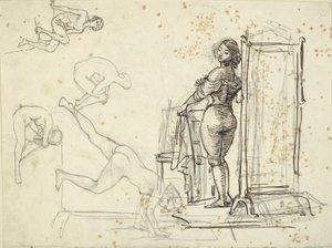 Soyunma odasında genç kız ve dört model stüdyosu by Wilhelm Marstrand