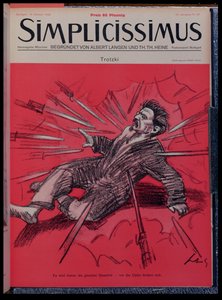 Saldırı altındaki Leon Troçki'nin (1879-1940) karikatürü, 'Simplicisissimus' dergisinden, Ekim 1928 (renkli lito)