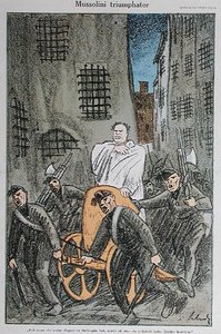 'Mussolini Triumphator', 'Simplicissimus' dergisinden karikatür, Kasım 1925'te Münih'te yayınlandı (renkli lito)