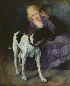 Köpek ile sevgi dolu bir çift. 1873