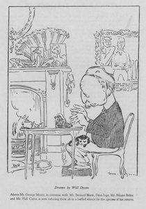 George Moore, İrlandalı yazar, daktilosunda çalışıyor (litho)