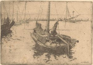 Volendam limanındaki mavnalar by Willem Adrianus Grondhout (signed by artist)