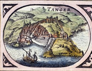 Müstahkem şehir Tangier ve sahil, Fas görünümü. W. G. Blaeu, Amsterdam tarafından Hollanda Atlası