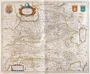 Zaragoza, Valencia, Alicante, Cartagena, Madrid, Cordoba, Sevilla, Salamanca, Palencia, Segovia, Toledo, Cuenca, Granada, Willem Blaeu