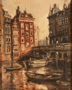 Kanal üzerindeki köprü, Rotterdam (tuval üzerine yağlı boya) by Willem Georg Frederik Jansen
