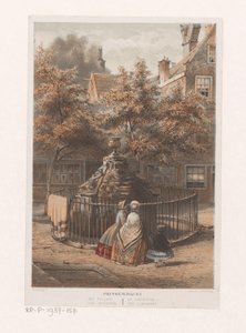 Amsterdam'daki labirentteki çeşme Prinsengracht het labirent / der Irrgarten / le labyrinthe / labirent (nesne üzerindeki başlık)