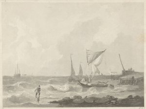 Bir liman başında balıkçı tekneleri by Willem Hendrik Hoogkamer