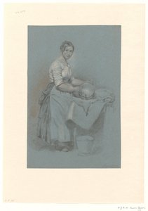 Bakır tava ile masanın yanında duran hizmetçi by Willem Johannes Adrianus Wijnandus Voorn Boers