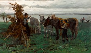 "" Garcons gardant des anes "" (Eşekleri güden çocuklar) Tablo Willem Maris (1844-1910) - 1865 - Tuval üzerine yağlı boya Sönük 90,3x138 cm Gemeentemuseum Den Haag