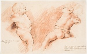Centaur, Cupid tarafından fethedildi. Antik heykel grubu. Biri sağdan, diğeri arkadan görülen iki Cupid çalışması