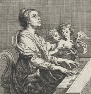 Sağda iki putti ile org çalan Aziz Cecilia, yakl. 1631.
