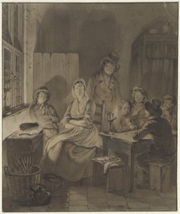 Mum ışığında masanın etrafında bir grup insanla iç mekan by Willem Pieter Hoevenaar