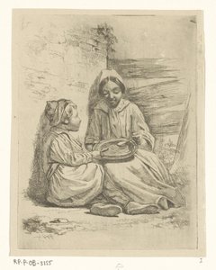 Kız ve bir erkek bir tabaktan kaşıklıyor by Willem Pieter Hoevenaar