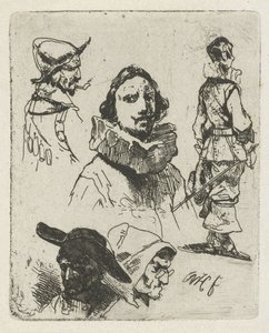 Askerler ve yaşlı bir kadınla çalışma sayfası by Willem Pieter Hoevenaar