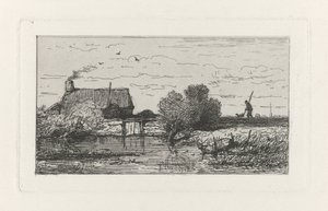 Su üzerinde bir çiftliğin görünümü by Willem Roelofs (I)