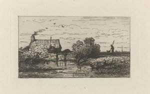 Su üzerinde bir çiftliğin görünümü by Willem Roelofs (I)