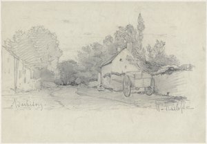 Barbizon'da arabası olan bir caddenin görünümü by Willem Roelofs (I)