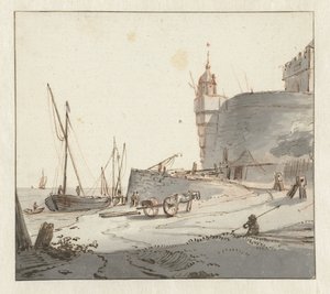 Bir sur duvarına yakın bir limanın görünümü by Willem Schellinks