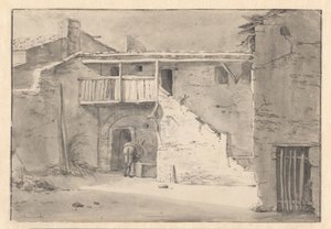 Bir içme teknesinin yanında eşekli ev by Willem Schellinks