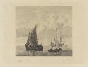 Sakin denizlerde yelkenli gemiler by Willem Steelink (II) (signed by artist)