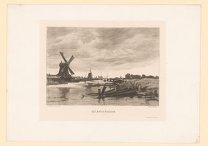 Bir kanal boyunca yel değirmenleri ile manzara Amsterdam yakınlarında (nesne üzerindeki başlık) by Willem Steelink (II)