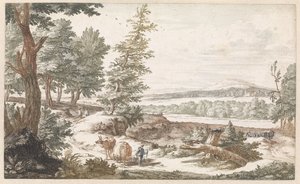 Bir yolda eşekler ile manzara by Willem Swidde