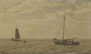 Balıkçı tekneleri ile deniz manzarası by Willem Tholen