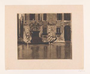 Venedik'te bir kanalda üst yapısı olan demirli gondol Büyük Kanal, Venedik'te üst yapısı olan Gondol (orijinal başlık) by Willem Witsen (signed by artist)