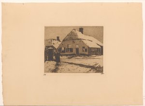 Ede'de bir yolda karla kaplı evler by Willem Witsen (signed by artist)