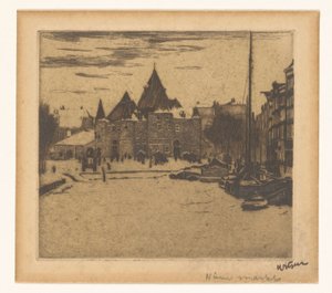 Amsterdam'daki Nieuwmarkt Nieuwmarkt (nesne üzerindeki başlık) by Willem Witsen (signed by artist)
