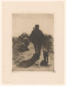 Sürünün arkasında köpek ile çoban by Willem Witsen (signed by artist)