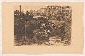 Amsterdam'daki Oude Schans'ta turba gemileri by Willem Witsen (signed by artist)