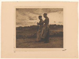 Ede'de bir manzarada iki ayakta triko by Willem Witsen (signed by artist)