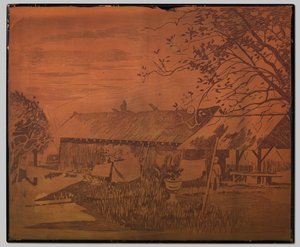 Gambar, uzun ek bina, ön planda çamaşır kurutma by Willem Arnoldus Witsen