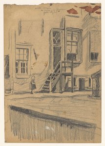 Kız ahşap merdivenlerde, rıhtım duvarı by Willem Arnoldus Witsen