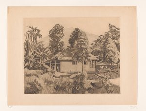 Bogor'da arka planda bir dağ olan ev Arka planda Salak(?) yanardağı olan ev, Buitenzorg (orijinal başlık) by Willem Arnoldus Witsen