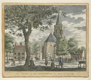 1762'de Hilversum'daki Kilise ve Adliye Sarayı (1766 yangınından önce) Hilversum'daki Kilise ve Regthuis (nesne üzerindeki başlık) by Willem Writs