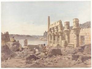 Aswan yakınlarındaki Philae'deki tapınak kalıntılarının görünümü